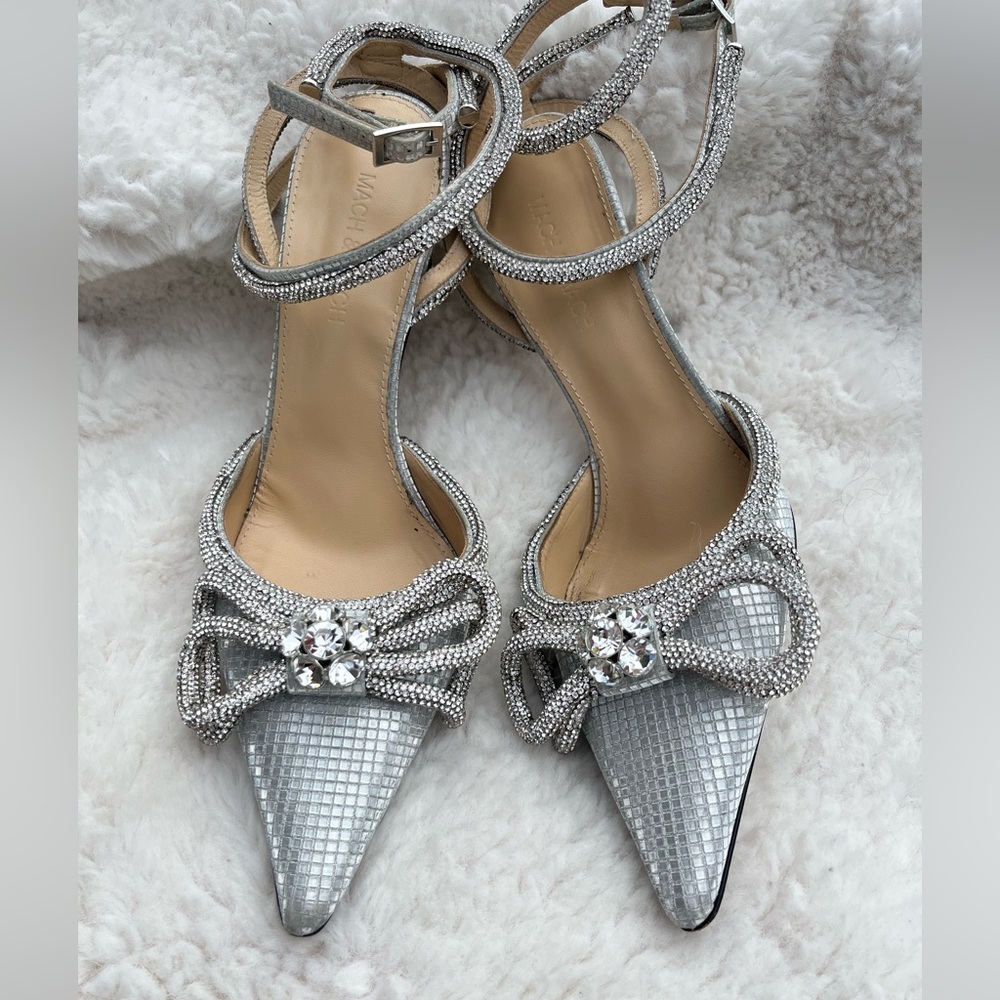 MACH & MACH Stunning, Sexy, Double Bow, 4” Silver Heels Size EU 38 / US 8 🪩🎀👠